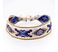 ANGYANG Bracelet Tissé,Corde De Coton Bleu Broderie À La Main Tissé Large Blanc Réglable Bracelets À Breloques Bijoux Bohème Amitié Cadeau Ethnique pour Garçon Fille Couples Hommes Femmes