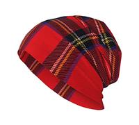 ANGYANG Casquette tête de Mort Royal Stewart Tartan Rouge Noir Plaid tricoté Chapeau Polyester Cagoule Slouchy Bonnet Chapeau Course Chapeau