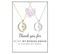 Angyape Badass Gifts For Women, To My Badass Squad Collier We Always Have Each Other's Back All-Match Géométrique Soleil Collier Amitié Étoile et Lune Collier d'amitié Argent Bijoux Cadeaux pour ma