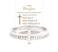 Angyape Bague en forme de croix dorée « To My Daughter, Pray On It », « When You Feel Overwhelmed, Always Remember To » empilable en oxyde de zirconium - Bague religieuse pour femme, Métal, Zircone