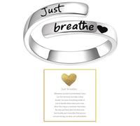 Angyape Bague Just Breathe pour femme, bague réglable en forme de cœur inspirante en acier inoxydable, anneaux de guérison torsadés pour sœurs de sororité, encouragement motivant, aimer vous-même