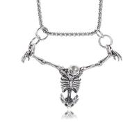 Angyape Collier punk squelette crâne, rétro gothique captivité pendentif crâne cocktail, fête, motard, Halloween, bijoux cadeau pour homme et femme, Zinc, Pas de gemme