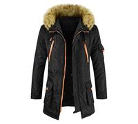 Angyu Hommes Plus Cachemire Manteau Col de Fausse Fourrure à Capuche Epaissie Chaud Veste en Coton à Capuche Matelassée Zippée Manteau (Noir,8XL)