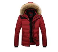 Angyu Plus Cachemire Blousons Homme Veste en Coton Loisir Mode Col de Fausse Fourrure Épaisse Rembourré Manteau Parka avec Capuche (Rouge,M)