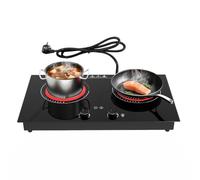 ANHANE Plaque de Cuisson Électrique, Rechaud Électrique Portable 3600W | Plaque Vitrocéramique 2 Feux 60cm Encastrable ou À Poser avec Bouton & Tactile, Sécurité Enfant, 9 Niveaux, Minuterie 99 min