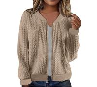 ANHATUIV Cardigan pour femme - Veste à fermeture éclair intégrale - Sweat-shirt à manches longues avec poches - Manteau en tricot torsadé léger - Tenue d'automne élégante - Pull décontracté - Boléro