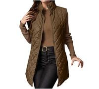 ANHATUIV Gilet matelassé pour femme - Gilet matelassé sans manches - Veste d'hiver chaude à col montant - Veste chaude et épaisse - Manteau rembourré pour femme, marron, XXL