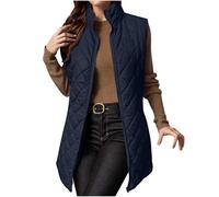 ANHATUIV Gilet matelassé pour femme - Gilet matelassé sans manches - Veste d'hiver chaude à col montant - Veste chaude et épaisse - Manteau rembourré pour femme, bleu marine, L