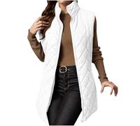 ANHATUIV Gilet matelassé pour femme - Gilet matelassé sans manches - Veste d'hiver chaude à col montant - Veste chaude et épaisse - Manteau rembourré pour femme, blanc, XL