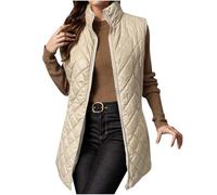 ANHATUIV Gilet matelassé pour femme - Gilet matelassé sans manches - Veste d'hiver chaude à col montant - Veste chaude et épaisse - Manteau rembourré pour femme, kaki, L
