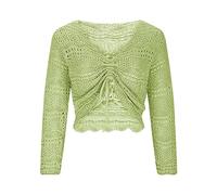 ANHATUIV Haut court bohème à épaules dénudées pour femme - Manches cloches - Surdimensionné - Crochet froncé - Tendance - Cordon de serrage sur le devant - Haut sexy creux, A07-vert, Taille unique