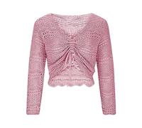 ANHATUIV Haut court bohème à épaules dénudées pour femme - Manches cloches - Surdimensionné - Crochet froncé - Tendance - Cordon de serrage sur le devant - Haut sexy creux, A07-rose, Taille unique