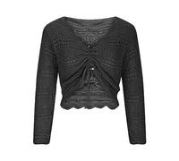 ANHATUIV Haut court bohème à épaules dénudées pour femme - Manches cloches - Surdimensionné - Crochet froncé - Tendance - Cordon de serrage sur le devant - Haut sexy creux, A07-noir, Taille unique
