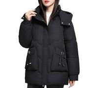 ANHATUIV Manteau d'hiver pour femme - Doudoune à manches longues - Veste matelassée matelassée - Grande taille - Manteau d'hiver chaud avec poches à capuche, A33-Noir, XL