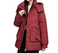 ANHATUIV Manteau d'hiver pour femme - Doudoune à manches longues - Veste matelassée matelassée - Grande taille - Manteau d'hiver chaud avec poches à capuche, A33-Rouge, 3XL