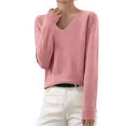 ANHATUIV Pull Femme à Manches Longues en Tricot - Col Ras du Cou, Fin et Léger - Chemisier Élégant - Basique Doux et Confortable - Quotidien, 05 Rose, M