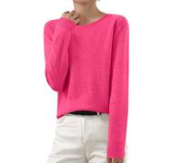 ANHATUIV Pull Femme à Manches Longues en Tricot - Col Ras Du Cou, Fin et Léger - Chemisier Élégant - Basique Doux et Confortable - Quotidien, 02 Rose Vif, XXL