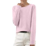 ANHATUIV Pull Femme à Manches Longues en Tricot - Col Ras du Cou, Fin et Léger - Chemisier Élégant - Basique Doux et Confortable - Quotidien, Rose (01), XXL