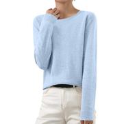 ANHATUIV Pull Femme à Manches Longues en Tricot - Col Ras du Cou, Fin et Léger - Chemisier Élégant - Basique Doux et Confortable - Quotidien, 02 Bleu Ciel, M