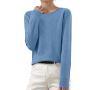 ANHATUIV Pull Femme à Manches Longues en Tricot - Col Ras du Cou, Fin et Léger - Chemisier Élégant - Basique Doux et Confortable - Quotidien, Bleu 02, M