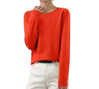 ANHATUIV Pull pour femme à manches longues en tricot à col ras du cou - Pull fin et léger - Chemisier solide et élégant - Pull basique doux et confortable - À porter au quotidien, Orange (03), M