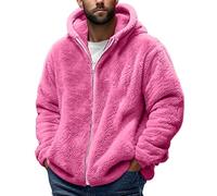 ANHATUIV Veste polaire d'hiver à capuche pour homme avec fermeture éclair - Manteau moelleux avec poches - Sweat à capuche thermique en peluche - Pull chaud, Rose vif 2, XL