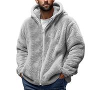 ANHATUIV Veste polaire d'hiver à capuche pour homme avec fermeture éclair - Manteau moelleux avec poches - Sweat à capuche thermique en peluche - Pull chaud, Gris 2., S