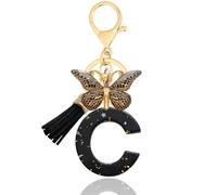 ANHBKAR Porte-clés en résine avec lettre initiale, papillon mignon, porte-clés pour sac à dos, porte-clés pour femmes et filles, noir, Small