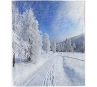 ANHOPE Couverture d'hiver en flanelle pour lit, canapé, toutes saisons, motif nature, arbre enneigé, montagne, douce, chaude et légère pour enfants et adultes, lit simple/double, 150 x 200 cm