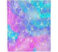 ANHOPE Couverture en flanelle pour lit, canapé, toutes saisons, motif écailles de poisson colorées, douce, chaude et légère pour enfants, bébés, tout-petits, 100 x 130 cm