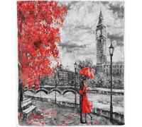 ANHOPE Couverture Londres Big Ben Rouge Arbre Plaid en Flanelle Doux pour Enfants Garçons Filles Couverture Chaude Léger Toute Saison pour Lit Canapé 130 x 150 cm