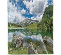 ANHOPE Couverture naturelle en flanelle pour lit, canapé, toutes saisons - Motif forêt et lac de montagne - Couverture en polaire douce, chaude et légère pour enfants et adultes - Lit simple/double
