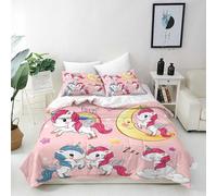ANHOPE Housse de Couette 90x190 cm avec 1 Taies d'oreiller 40x60 cm Licorne Rainbow Lune Parure de Lit avec Fermeture Éclair Doux Microfibre Literie pour Enfants Filles