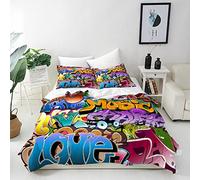 ANHOPE Housse de Couette Coloré Hippie Ville Graffiti Parure de Lit avec Fermeture Éclair 200x200 cm avec 2 Taies d'oreiller 75x50 cm Microfibre Literie pour Enfants Garçons Filles