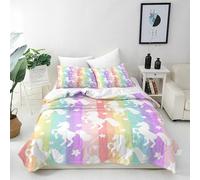 ANHOPE Housse de Couette Coloré Rainbow Licorne Étoiles Parure de Lit avec Fermeture Éclair 140x200 cm avec 1 Taies d'oreiller 65x65 cm Microfibre Literie pour Enfants Filles