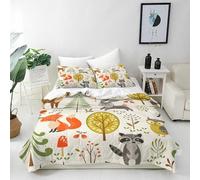 ANHOPE Housse de Couette Jungle Animaux Renard Lapin Chouette 200x200 cm avec 2 Taies d'oreiller 65x65 cm Microfibre Parure de Lit avec Fermeture Éclair 3 Pièces Literie pour Enfants Garçons Filles