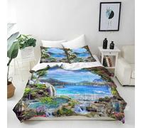 ANHOPE Housse de Couette Nature Paysage Jardin Cascade Lac 200x200 cm avec 2 Taies d'oreiller 65x65 cm Doux Microfibre Parure de Lit avec Fermeture Éclair 3 Pièces Literie Toutes Saisons