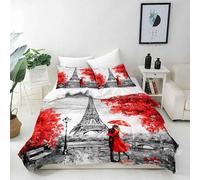 ANHOPE Housse de Couette Peinture à l'huile Paris Tour Eiffel Parure de Lit avec Fermeture Éclair 240x220 cm avec 2 Taies d'oreiller 65x65 cm Microfibre Literie Toutes Saisons