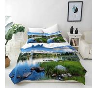 ANHOPE Nature Paysage Lac Forêt Montagne Housse de Couette 240x220 cm avec 2 Taies d'oreiller 65x65 cm Microfibre Parure de Lit avec Fermeture Éclair 3 Pièces Literie Toutes Saisons
