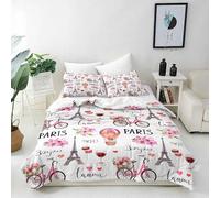 ANHOPE Parure de Lit 200x200 cm avec 2 Taies d'oreiller 65x65 cm Housse de Couette Paris Tour Eiffel Vélo Microfibre Literie avec Fermeture Éclair Toutes Saisons