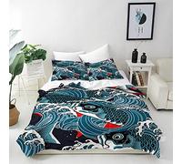 ANHOPE Parure de Lit Japonais Vagues Poisson 200x200 cm avec 2 Taies d'oreiller 75x50 cm Microfibre Housse de Couette avec Fermeture Éclair 3 Pièces Literie Toutes Saisons