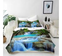 ANHOPE Parure de Lit Nature Forêt Cascade Ruisseau 240x220 cm avec 2 Taies d'oreiller 65x65 cm Microfibre Housse de Couette avec Fermeture Éclair 3 Pièces Literie Toutes Saisons
