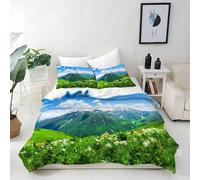 ANHOPE Parure de Lit Nature Paysage Montagne Fleur Housse de Couette 200x200 cm avec 2 Taies d'oreiller 65x65 cm Microfibre Literie avec Fermeture Éclair Toutes Saisons