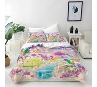 ANHOPE Parure de Lit Rainbow Licorne Fleur Papillon Housse de Couette 140x200 cm avec 1 Taies d'oreiller 65x65 cm Microfibre Literie avec Fermeture Éclair pour Enfants Filles