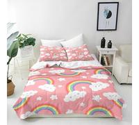 ANHOPE Parure de Lit Rose Contexte Rainbow Nuage 135x200 cm avec 1 Taies d'oreiller 80x80 cm Microfibre Housse de Couette avec Fermeture Éclair 2 Pièces Literie pour Enfants Filles