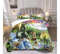 ANHOPE Parure de lit sans housse de couette pour très grand lit 4,5 à 7,5 tog - Motif dinosaure de la jungle - Légère et lavable avec 2 taies d'oreiller - En microfibre douce et chaude - Pour toutes