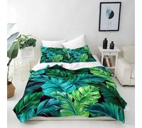 ANHOPE Parure de Lit Tropical Turquoise Vert Feuille 135x200 cm avec 1 Taies d'oreiller 65x65 cm Microfibre Housse de Couette avec Fermeture Éclair 3 Pièces Literie Toutes Saisons