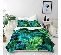 ANHOPE Parure de Lit Tropical Turquoise Vert Feuille 200x200 cm avec 2 Taies d'oreiller 75x50 cm Microfibre Housse de Couette avec Fermeture Éclair 3 Pièces Literie Toutes Saisons
