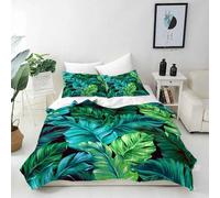 ANHOPE Parure de Lit Tropical Turquoise Vert Feuille 240x220 cm avec 2 Taies d'oreiller 65x65 cm Microfibre Housse de Couette avec Fermeture Éclair 3 Pièces Literie Toutes Saisons