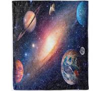 ANHOPE Plaid Espace Planète Terre Galaxie Couverture en Flanelle Microfibre Couverture Doux Chaude Léger pour Canapé Lit Voyage Plaid Décorative pour Enfants Garçons Filles 130 x 150 cm